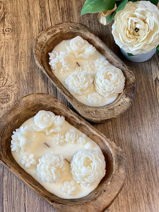 Botanical Dough Bowl Candle | Handcrafted Soy Wax with Flower Details — 16oz